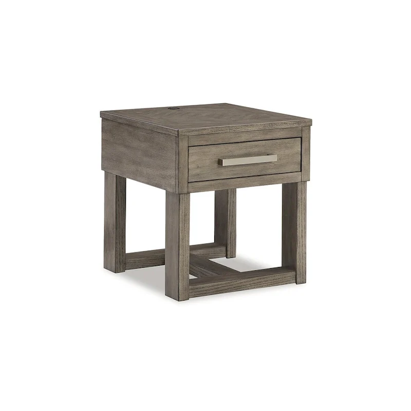 Brown/Gray End Table with USB Charging - 22W x 24D x 24H