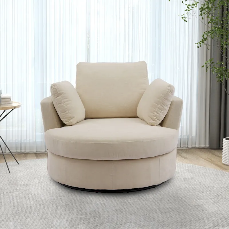 Upholstered Swivel Barrel Armchair Club Chair With Metal Base