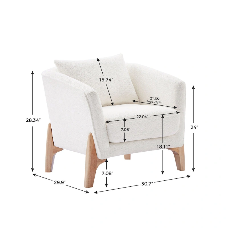 VANOMi 30.7 Inch Mid-century Modern Wide Upholstered Accent Armchair with Rubber Wood Legs