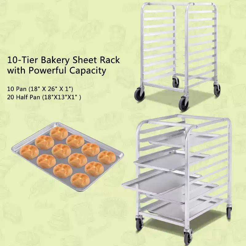 Costway 10 Sheet Aluminum Bakery Rack Silver Commercial Cookie Bun Pan Kitchen W/Wheel