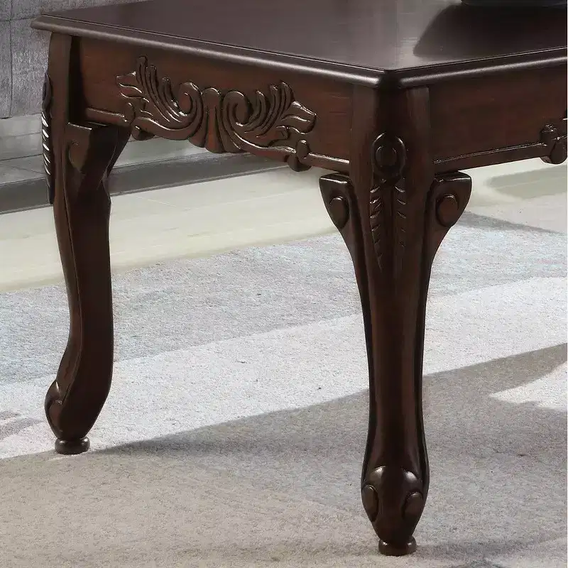 Traditional Ornate Detailing Wood Coffee Table, Dark Cherry Finish