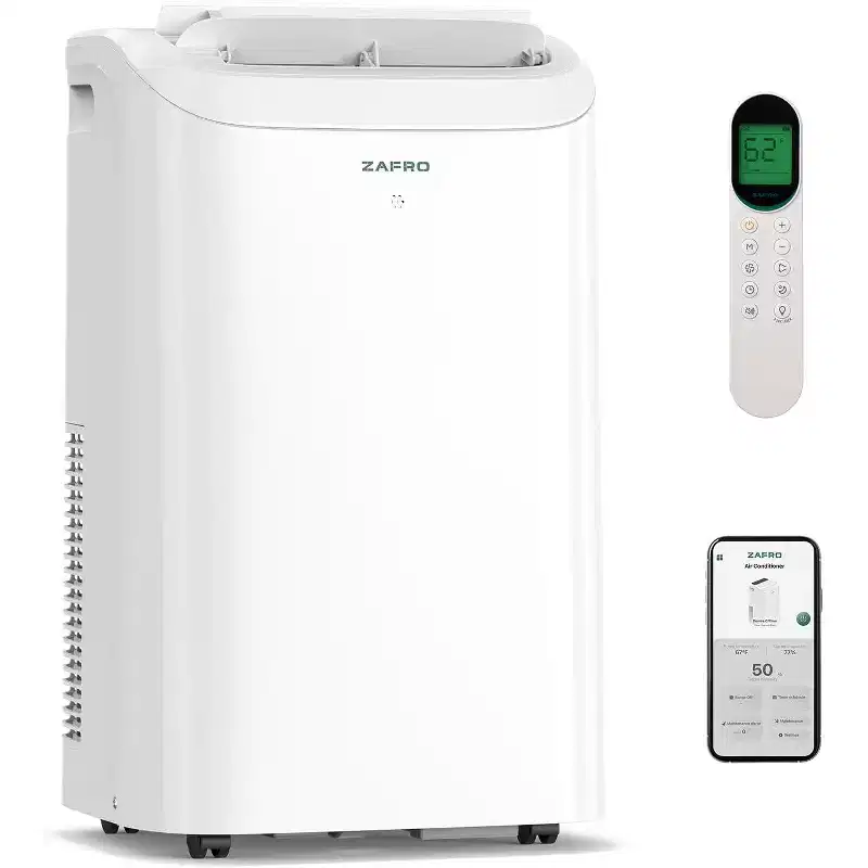 ZAFRO Portable Air Conditioners with WiFi, 44dB Ultra-Quiet, R32 Eco-Friendly,Fast Cooling in 30s, No Drainage Needed