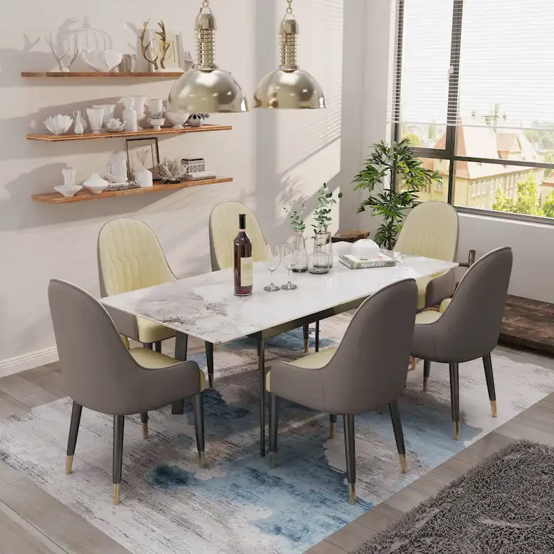 Extendable Kitchen Sintered Stone Material Rectangle Dining Table - 62.9x31.5x31.1 inch