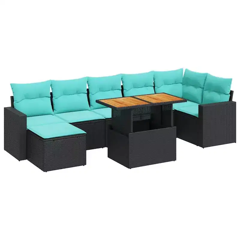 vidaXL 8 Piece Patio Sofa Set with Cushions Black Poly Rattan