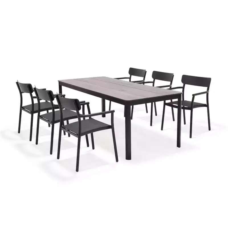 Amazonia Axe 7pc Aluminum Rectangular Patio Dining Set Black