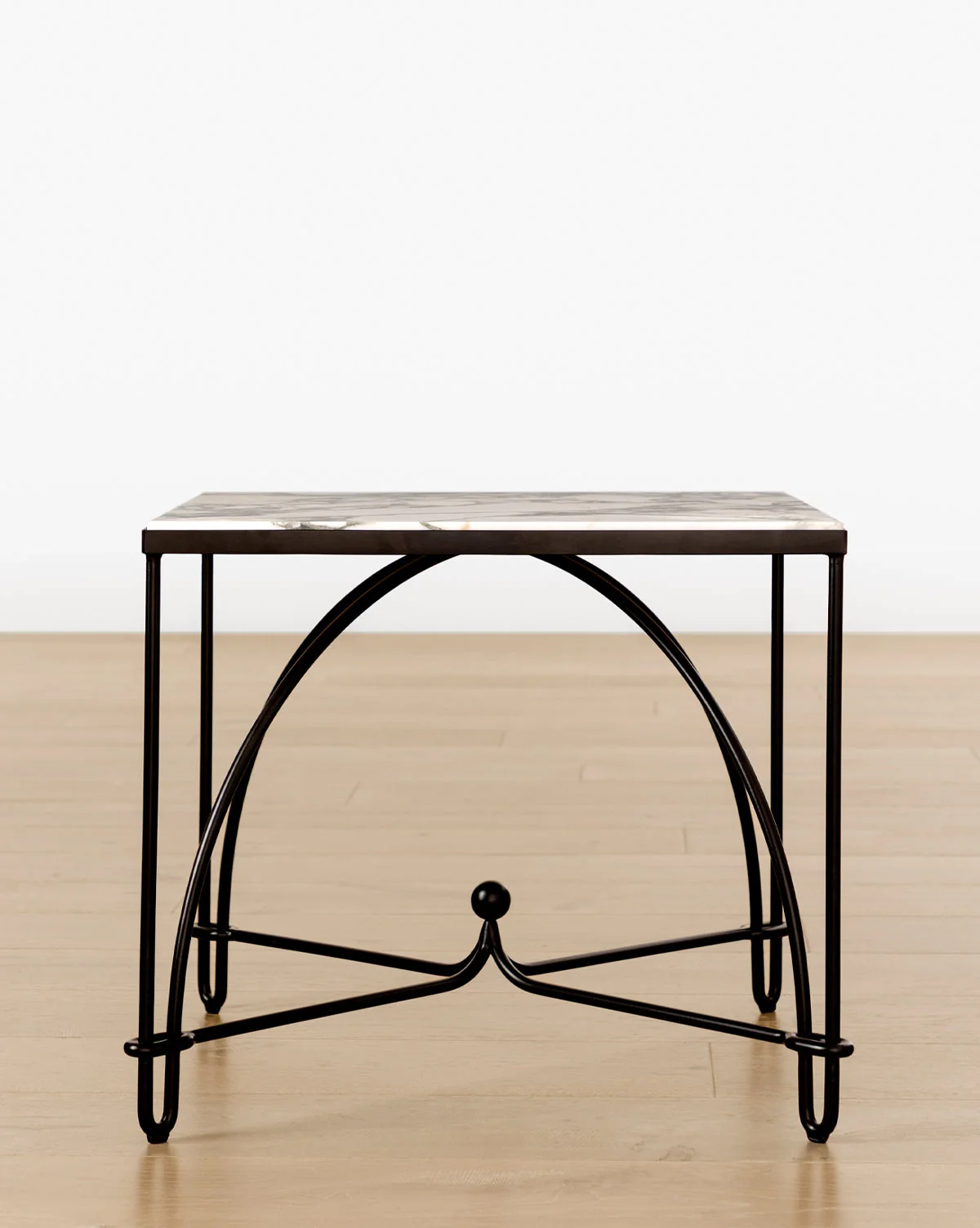 Modern Iron & Stone Side Table with Sculptural Arched Frame for Living Room