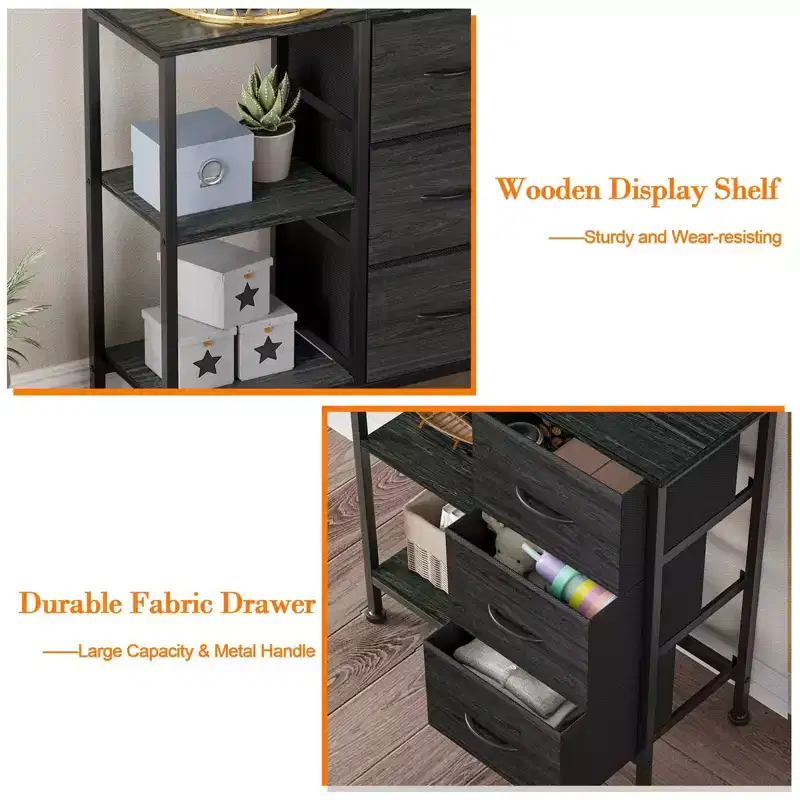 3 Drawer File Cabinet with Open Shelf, Wood Printer Stand with Storage, Fabric Filing Cabinet Fits A4/Letter Size Documents for Home Office