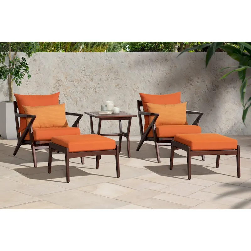 Vaughn 5 Piece Sunbrella Outdoor Patio Club Chair And Ottoman Set