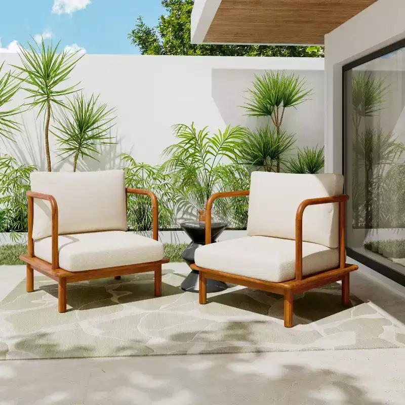 Christopher Knight Home Wyren Farmhouse Patio Acacia Wood Club Chair with Cushion