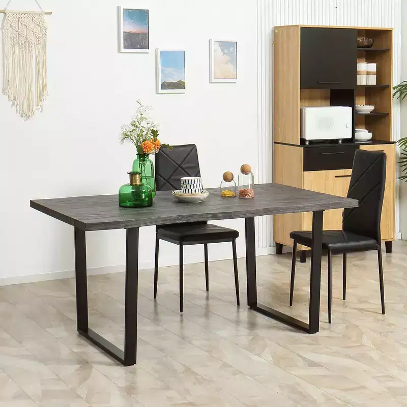 HOMCOM 63 Wavy-Edge Modern Dining Table for 6 People, Wooden Kitchen Table with Steel Legs, Rectangle Dinner Table with Strong Metal Base, Gray