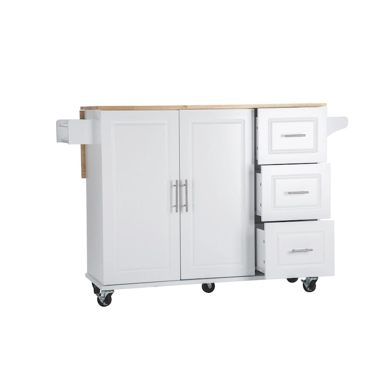 Mobile Kitchen Island & Kitchen Cart,With Extendable Rubber Wood Top and 3 Drawers - 53.93(L) x 17(W) x 36.22(H