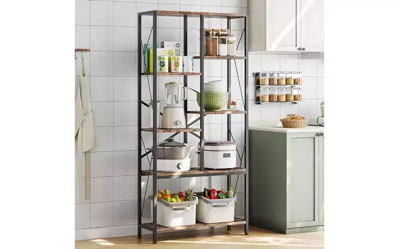 6-Tier Open Bookcase, Rustic Farmhouse Bookshelves with Black Metal Frame
