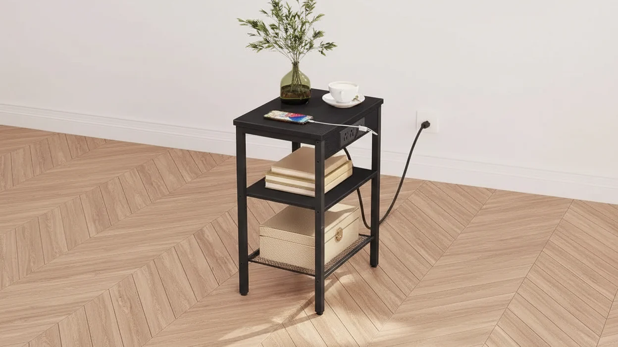 Metal & Wood End Table with USB Charging 24''H x 12''W x 12''D