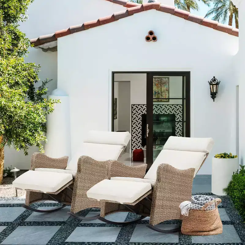 EROMMY Outdoor Rocker Wicker Chair with Cushions