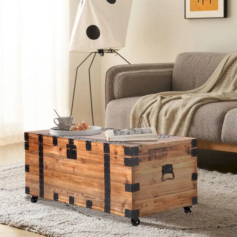 Wheeled Storage Trunk Coffee Table