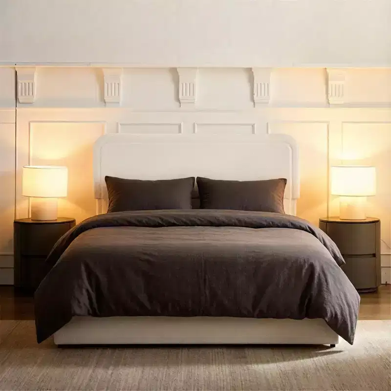 Modern Boucle Upholstered Queen Size Bed