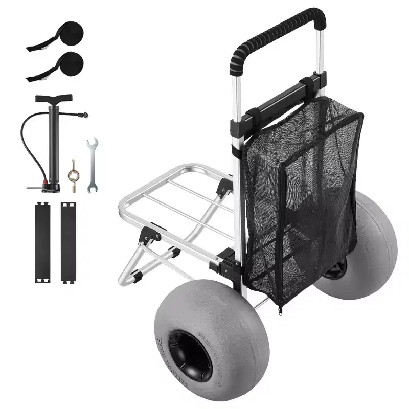 VEVOR Beach Dolly with Big Wheels for Sand, 20 x 15 Cargo Deck, Folding Sand Cart with 12 Balloon Wheels, 165 lbs Loading Capacity, Silver+Black