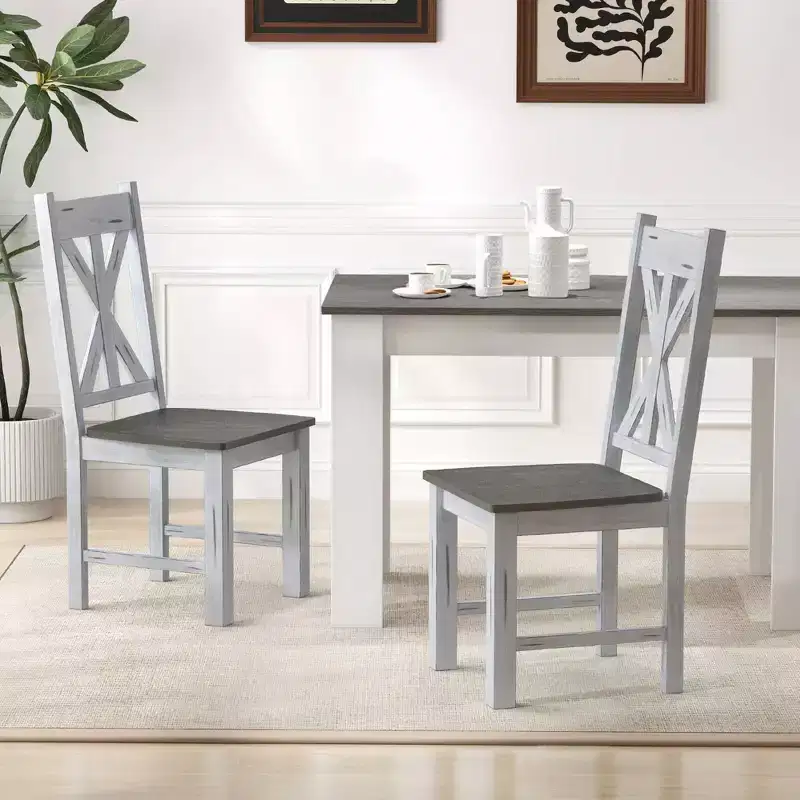 Costway Wooden Dining Chair Set of 2/4 with Rubber Wood Frame Elegant Hollowed Backrest