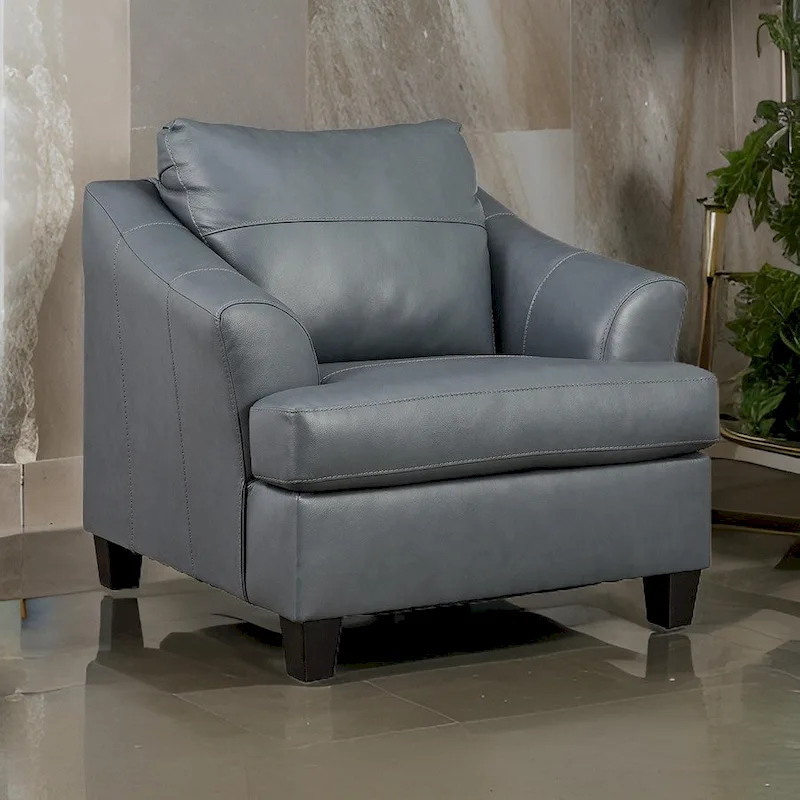 Metallic Gray Leather Accent Chair, Oversized Back Cushion, Single Seat