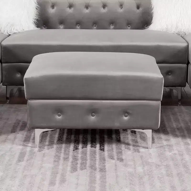 Glam Deep Button Tufted Ottoman Gray