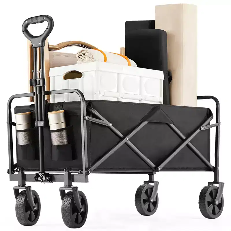 Collapsible Folding Wagon Cart with All-Terrain Wheels Heavy Duty Utility Cart for Camping and Shopping 330lbs Capacity(Small-Black)