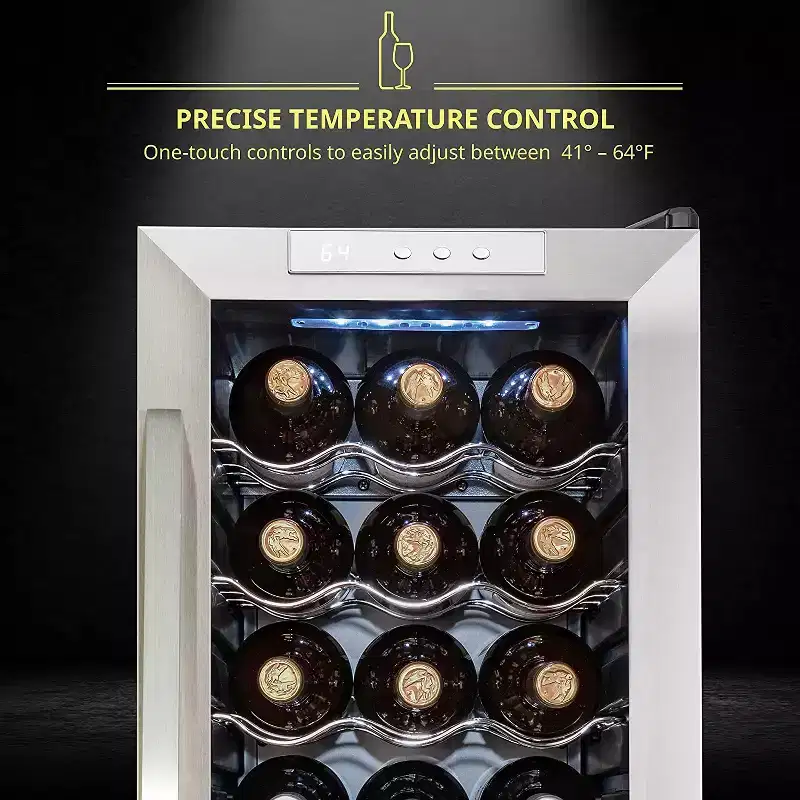 Schmck 18-Bottle Wine Cooler w/ Lock  Freestanding Wine Cellar, 41F64F, Stainless Steel