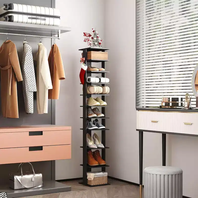 Tree City - 62'' Tall 10-Tier Slim Shoe Rack with Side Hooks for Entryway, Bedroom & Closet,Holds 10-20 Pairs