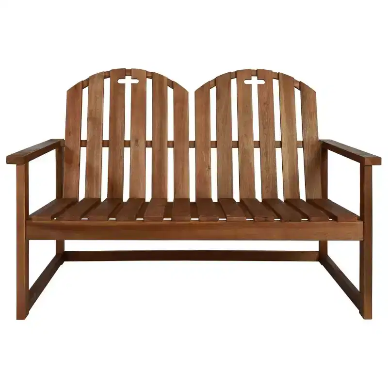 vidaXL Wooden Patio Bench, 43.3 Solid Acacia Wood, Outdoor Two-Seater Bench with Armrests and Backrest, Brown