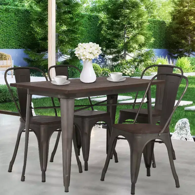 BestMassage Dining Table and Chairs 5-Piece Metal Dining Set Square Metal Table with 4 Chairs