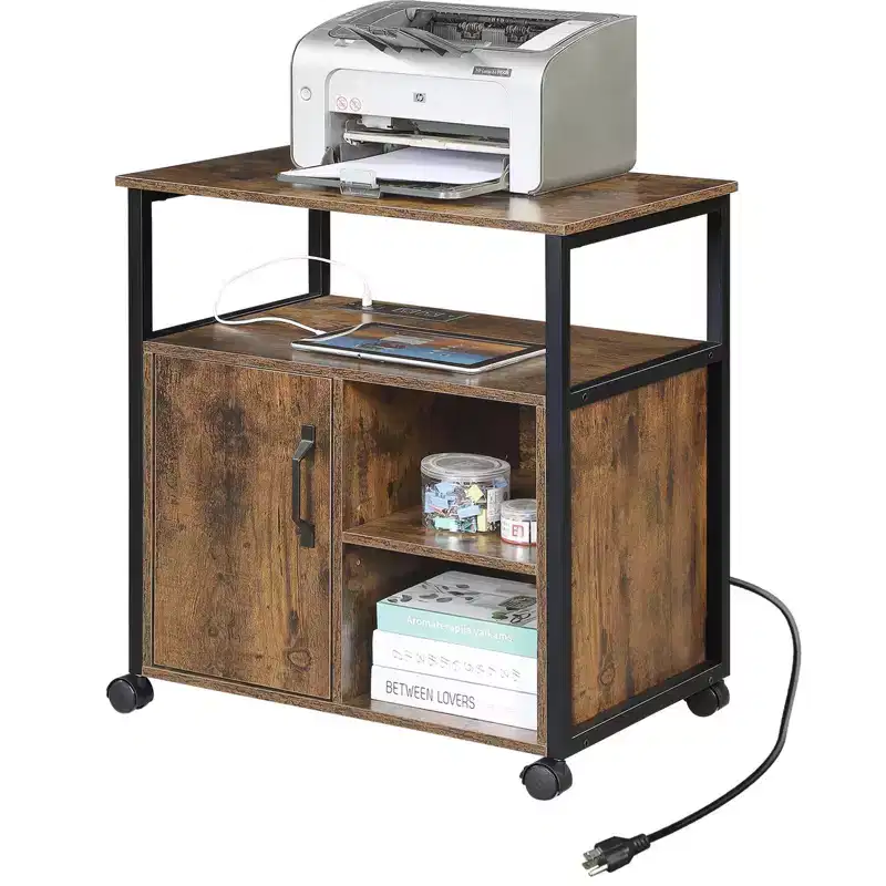 Wood and Metal File Cabinet with Built-in Charging Ports