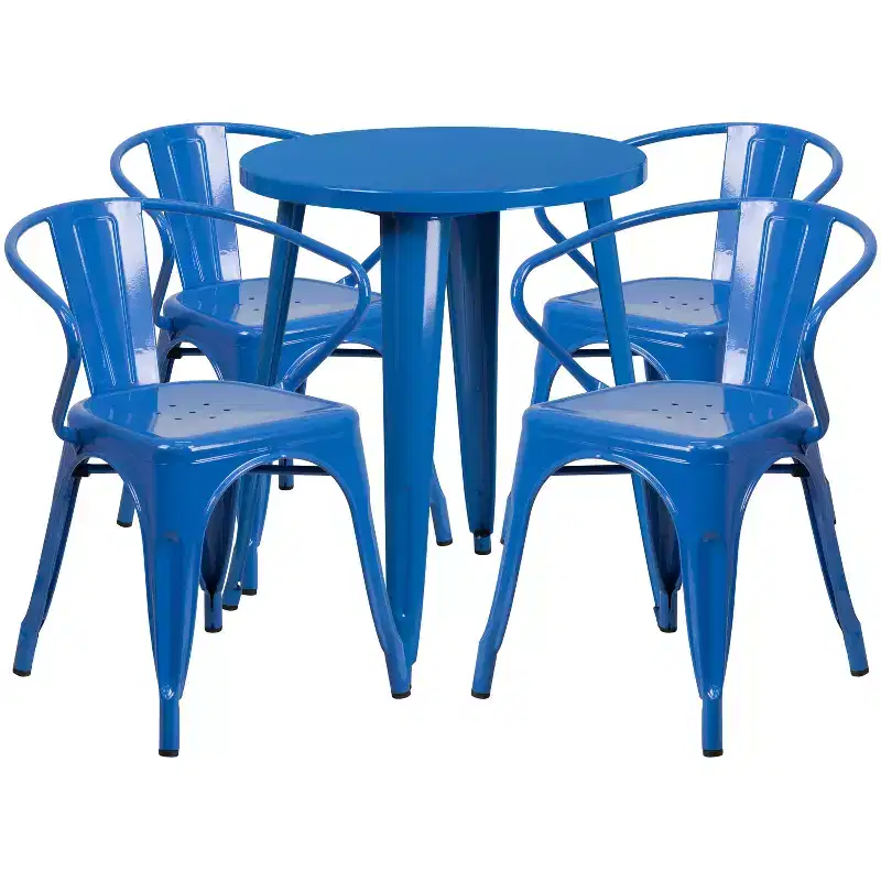 Emma and Oliver Commercial Grade 24 Round Metal Indoor-Outdoor Table Set with 4 Arm Chairs