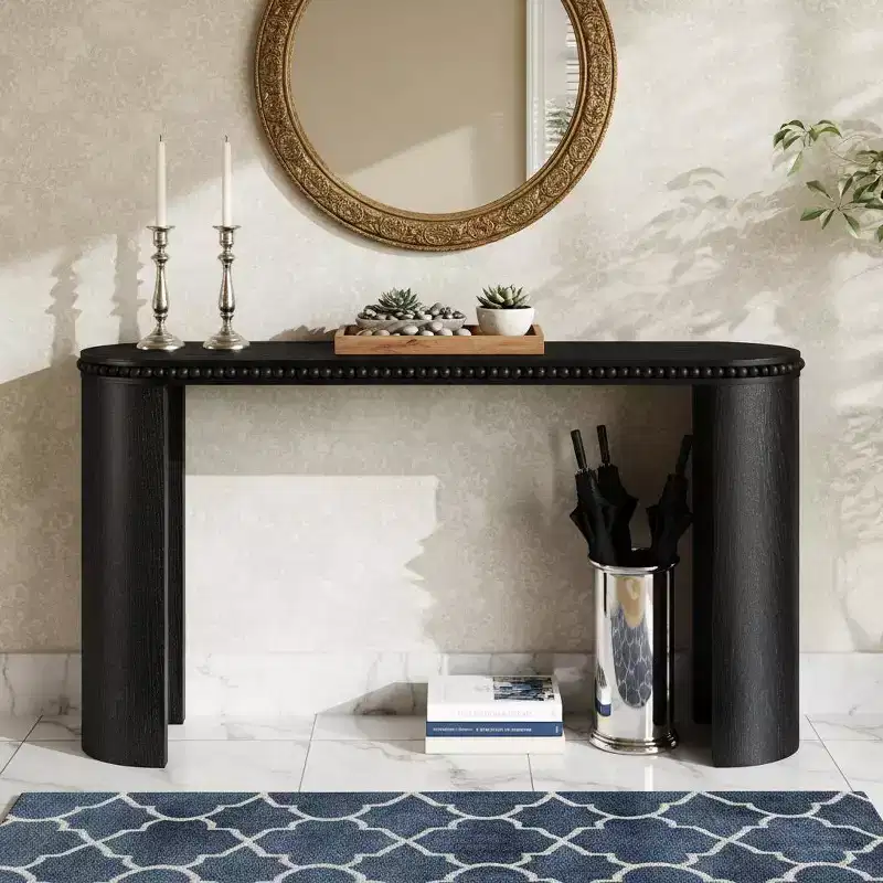 Polibi Vintage Beaded-Trim Console Table with Reversible Curved Legs