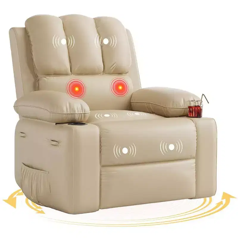 Oversized 360 Power Recliner  Swivel Rocker with Heat & Massage (Faux Leather, for Living Room/Bedroom/Nursery)
