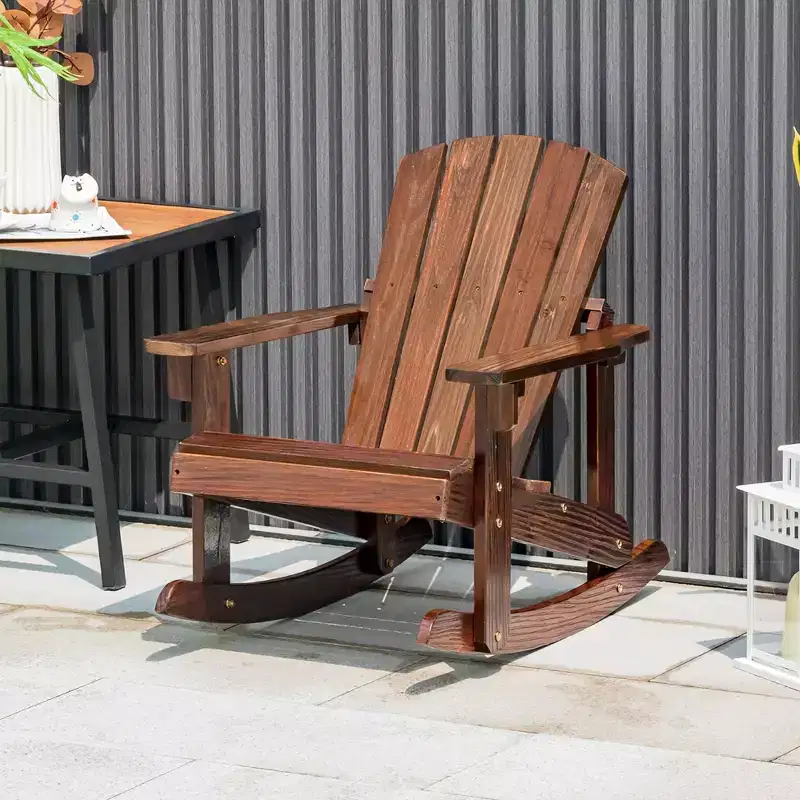 Costway 2PCS Kid Adirondack Rocking Chair Outdoor Solid Wood Slatted seat Backrest