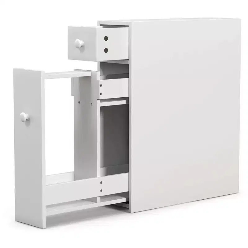 Bathroom Floor Cabinet Toilet Narrow Storage Organizer with Flip Top White/Black