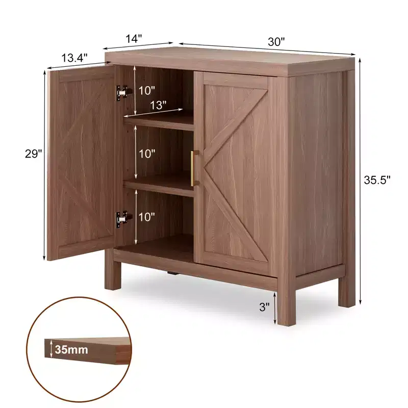 Classic X-Shaped Storage Cabinet, Entryway Cabinet, TV Cabinet, With Adjustable Shelves, Metal Handles for Living Room, Entryway, Oak Color