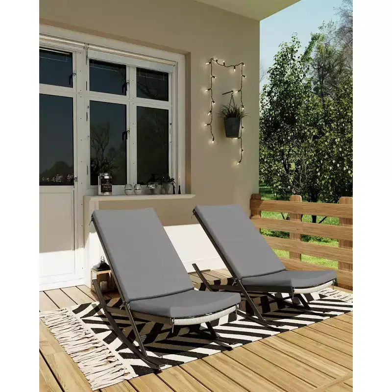 Set of 2 Outdoor Rocking Chairs  All-Weather Rattan Lounge Rockers with Cushions for Porch, Garden or Lawn, Brown