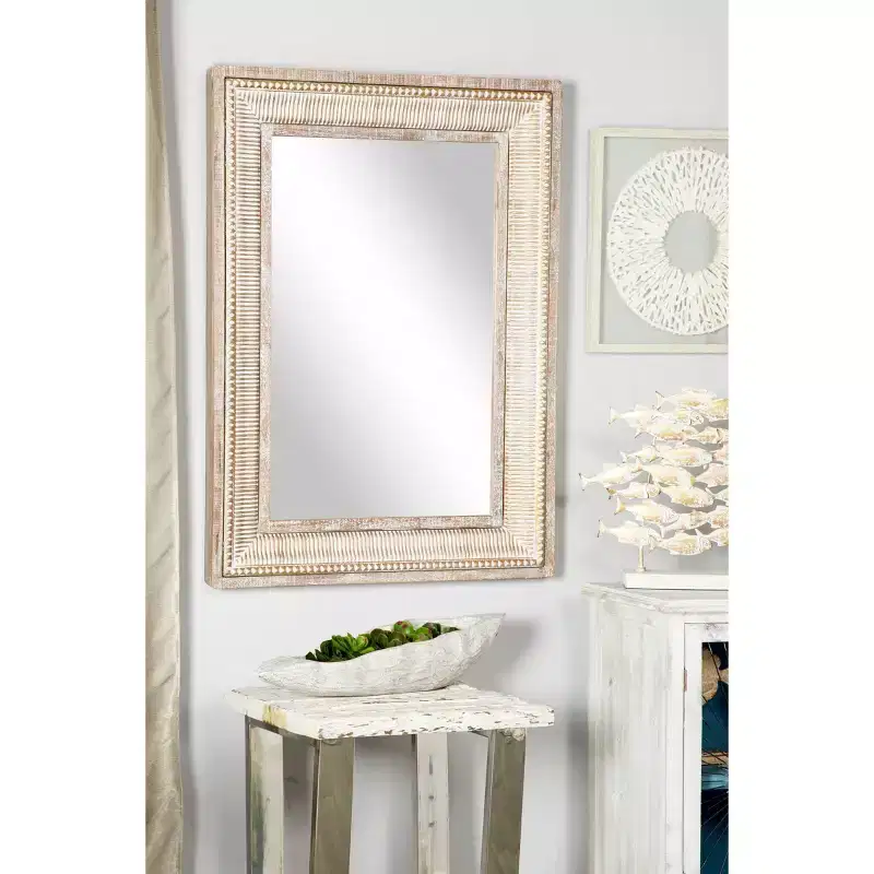 Olivia & May Metal Intricately Carved Wall Mirror Brown: Farmhouse Style, Iron Frame, No Assembly Required