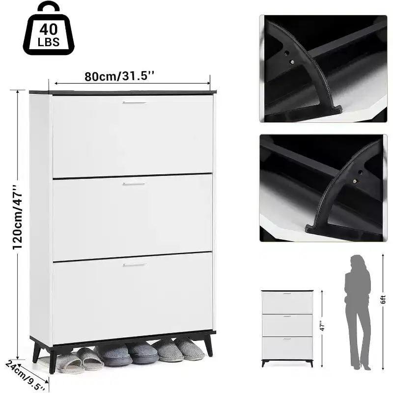 Acekool Tall Shoe Cabinet with 3 Flip Drawers, Slim Shoe Storage Organizer for 18 Pairs for Entryway, Hallway, Closet