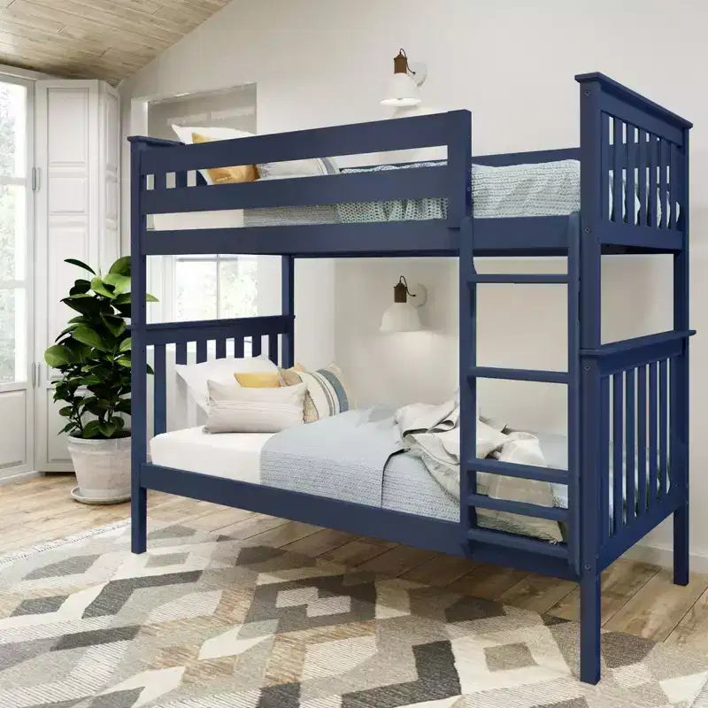 Solid Wood Twin over Twin Bunk Bed with Ladder, No Box Spring Needed, for Kids & Adults