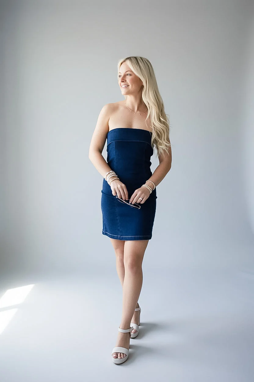 Strapless Denim A-Line Mini Dress