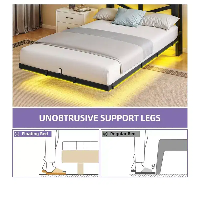 Twin Size LED Metal Floating Bed Frame with Charging Station For Bedroom,Heavy Duty Metal Platform Bed Frame