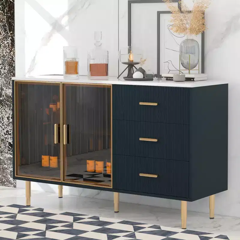 60 Buffet Cabinet With 3 Drawers, 2 Doors, Adjustable Shelf 36in Height Sideboard Buffet , Console Table For Living Room, Hallway, Dining Room