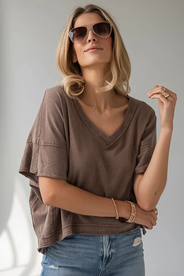 V-Neck Relaxed Short Sleeve Cotton Top