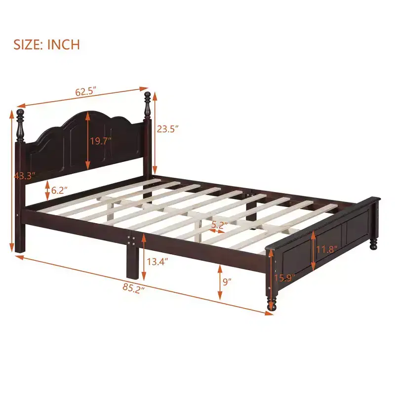 Wood Platform Bed Frame Queen Size Retro Style Platform Bed With Wooden Slat Support Easy Assembly