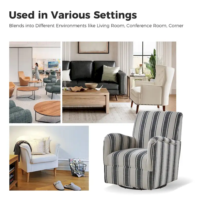Pancy Traditional Swivel Armchair with Jacobean Strip Pattern by HOLALA HOME