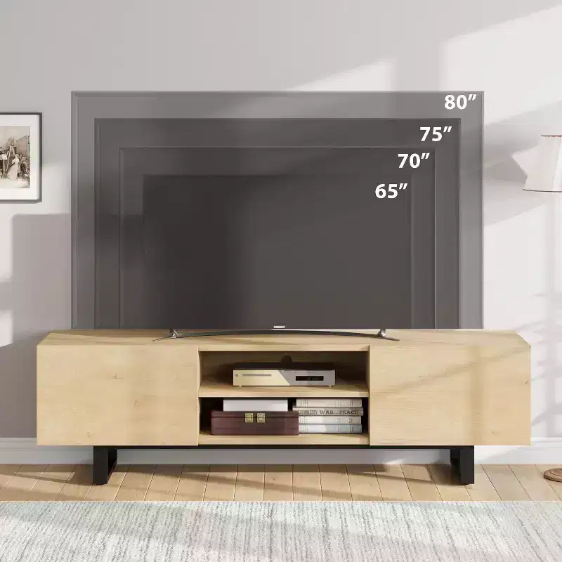 TV Stand for 80 Inch, Modern Entertainment Center with 2 Drawers, Wooden Media Cabinet with Storage