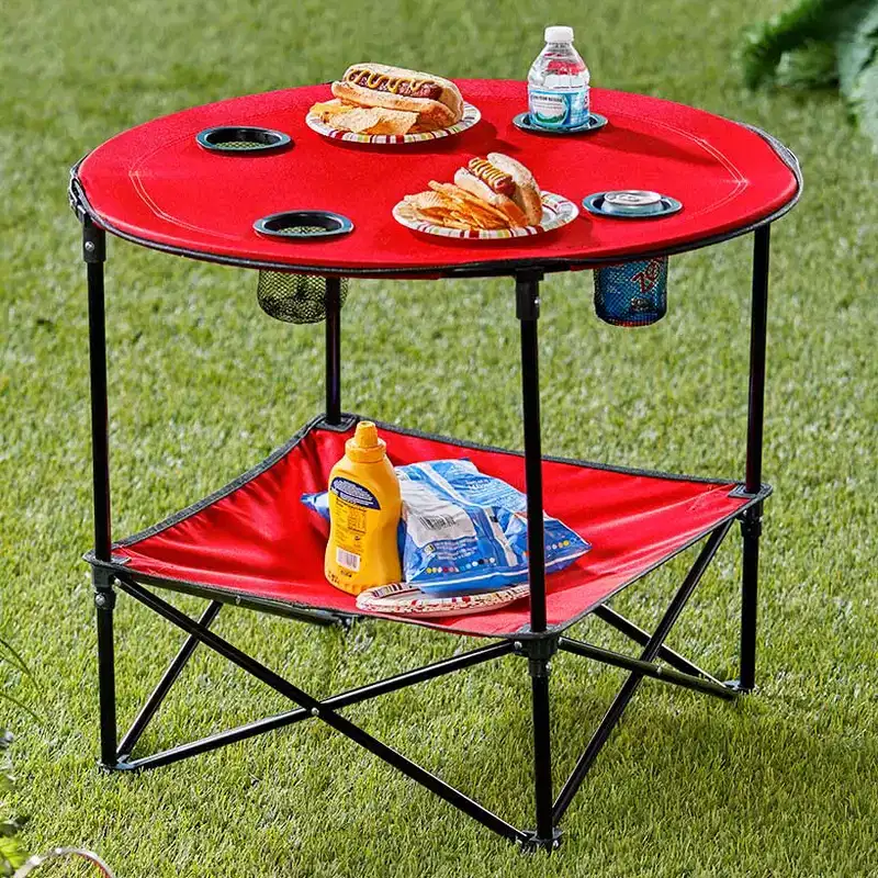 Portable Folding Picnic Table with Shelf & Cup Holders – Waterproof, Outdoor Use, Includes Tote Bag