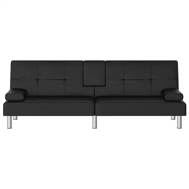 Sofa Bed Foldable Sleeper Sofa Couch Bed with Cup Holders Faux Leather