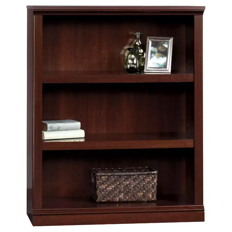 Sauder 43.78 3 Shelf Bookshelf Cherry: Mid-Century Modern, Adjustable, Particle Board Construction: Home Office Storage